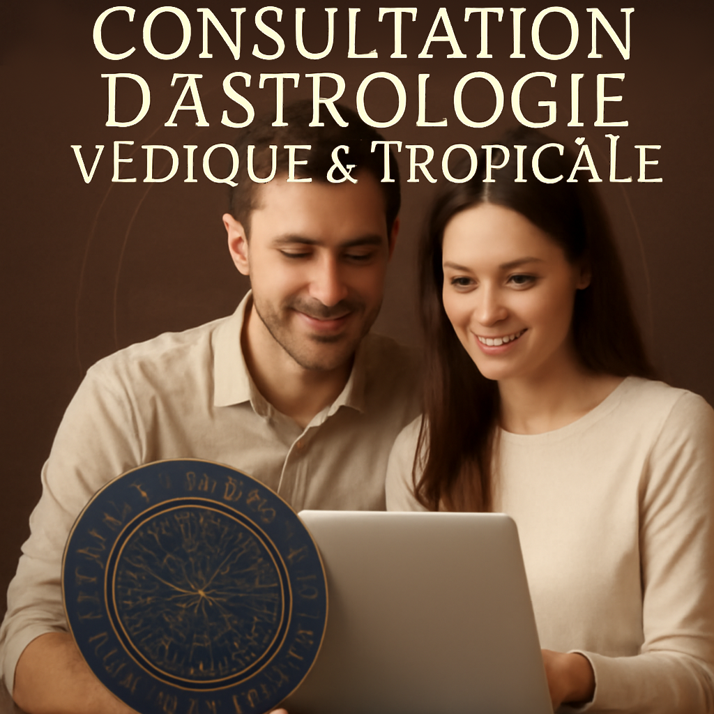 Consultation d’astrologie védique et tropicale, analyse des thèmes et des cycles personnels.