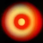 Phosphène circulaire aux couleurs rouge et jaune – halo lumineux utilisé dans les exercices du phosphénisme.